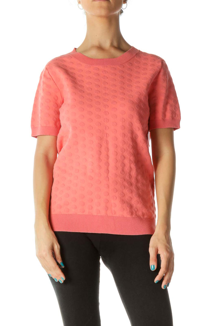 Salmon Polka-Dot Knit Top