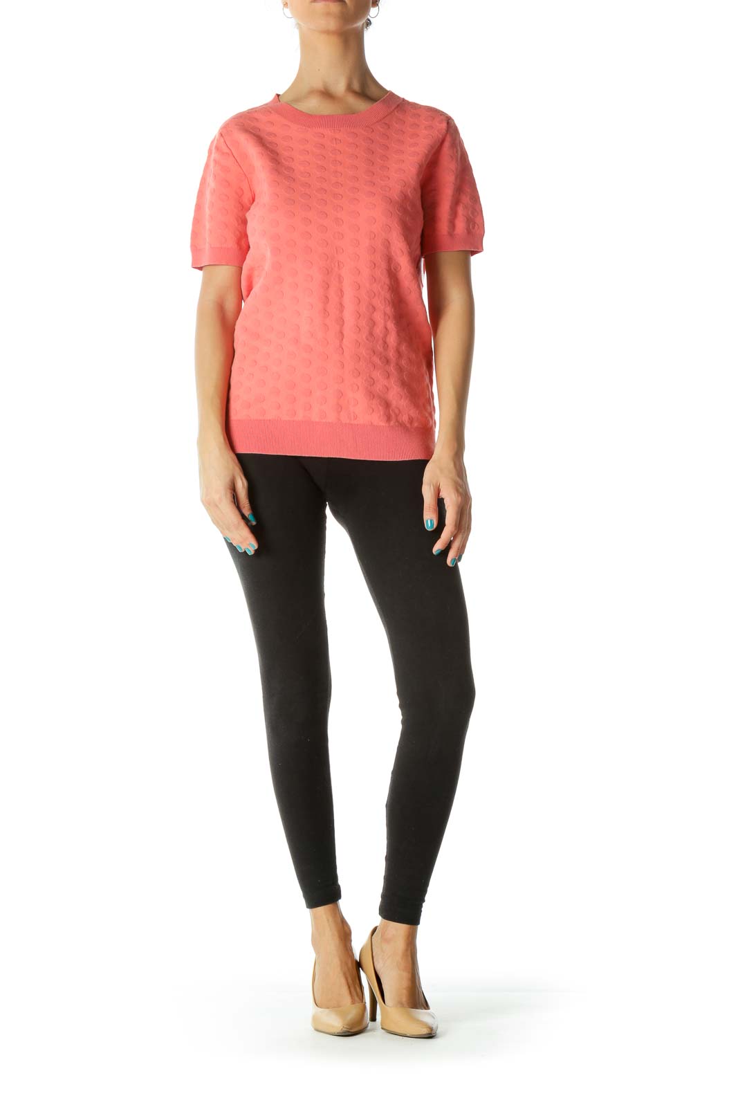 Salmon Polka-Dot Knit Top