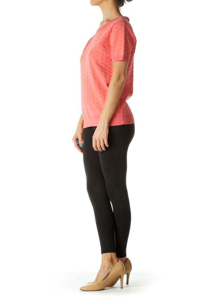 Salmon Polka-Dot Knit Top