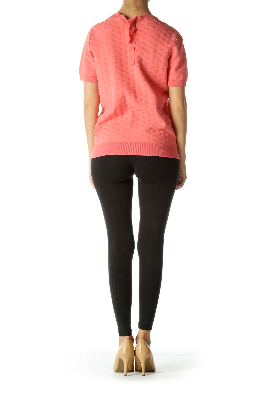 Salmon Polka-Dot Knit Top