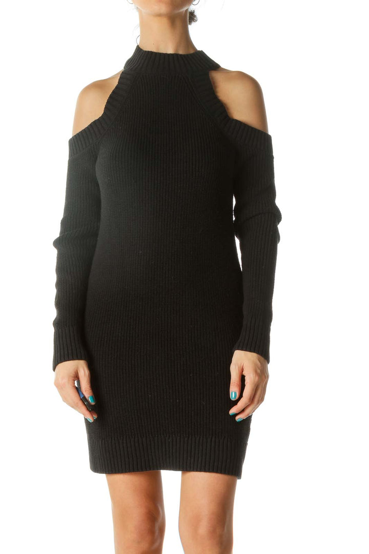 Black Cut-Out Shoulder Knit Bodycon Dress