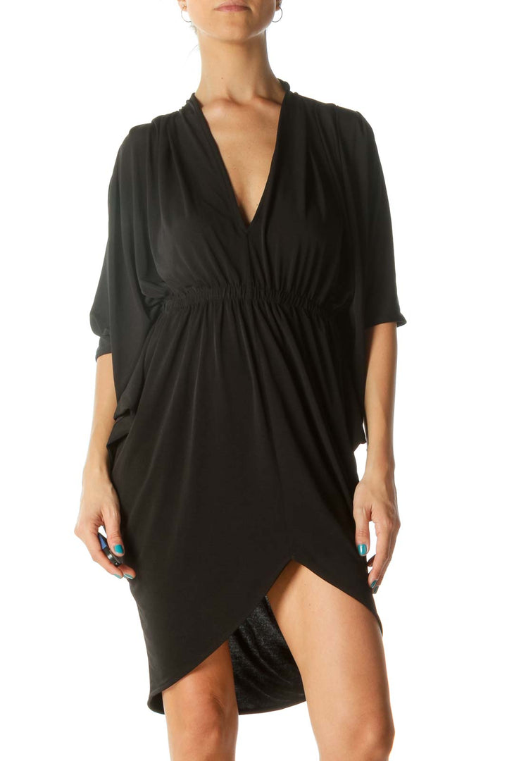 Black Flowy Jersey Dress with Open-Back