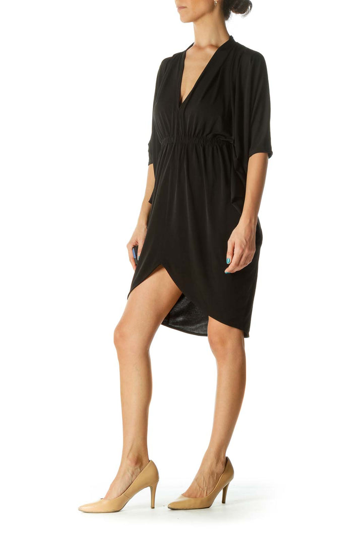 Black Flowy Jersey Dress with Open-Back