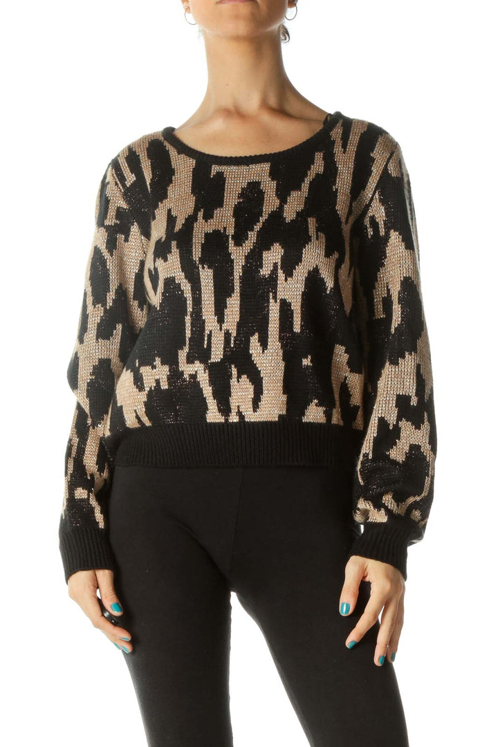 Black and Brown Print Knit Sweater