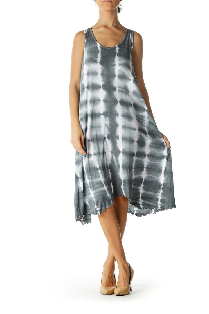 Gray & White Sleeveless Round Neck Jersey Dress