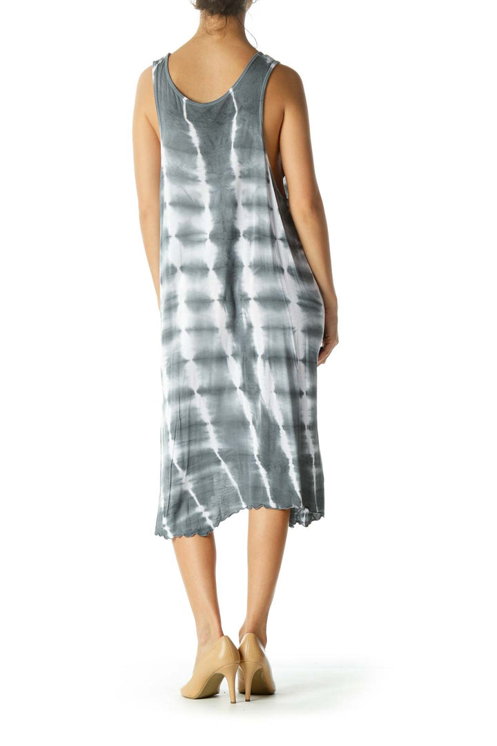 Gray & White Sleeveless Round Neck Jersey Dress