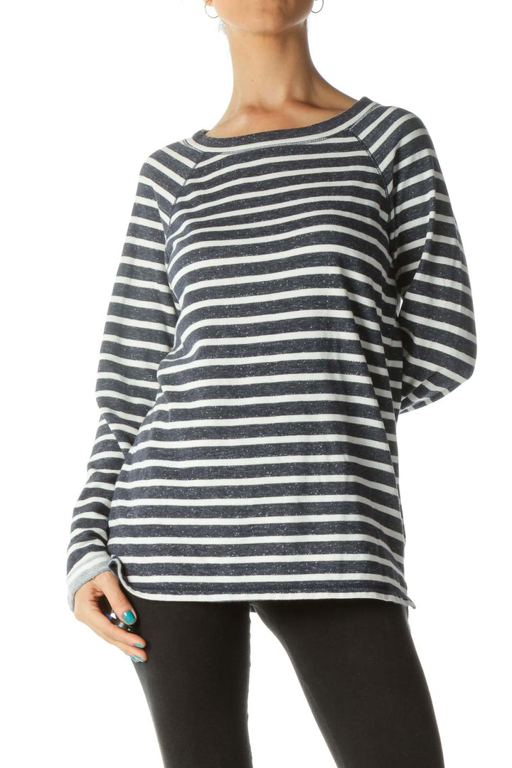 Navy & White Round Neck Long Sleeve Shirt