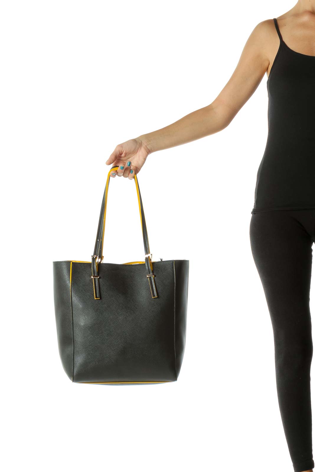 Black  & Yellow Contrast Piping Gold Hardware Tote