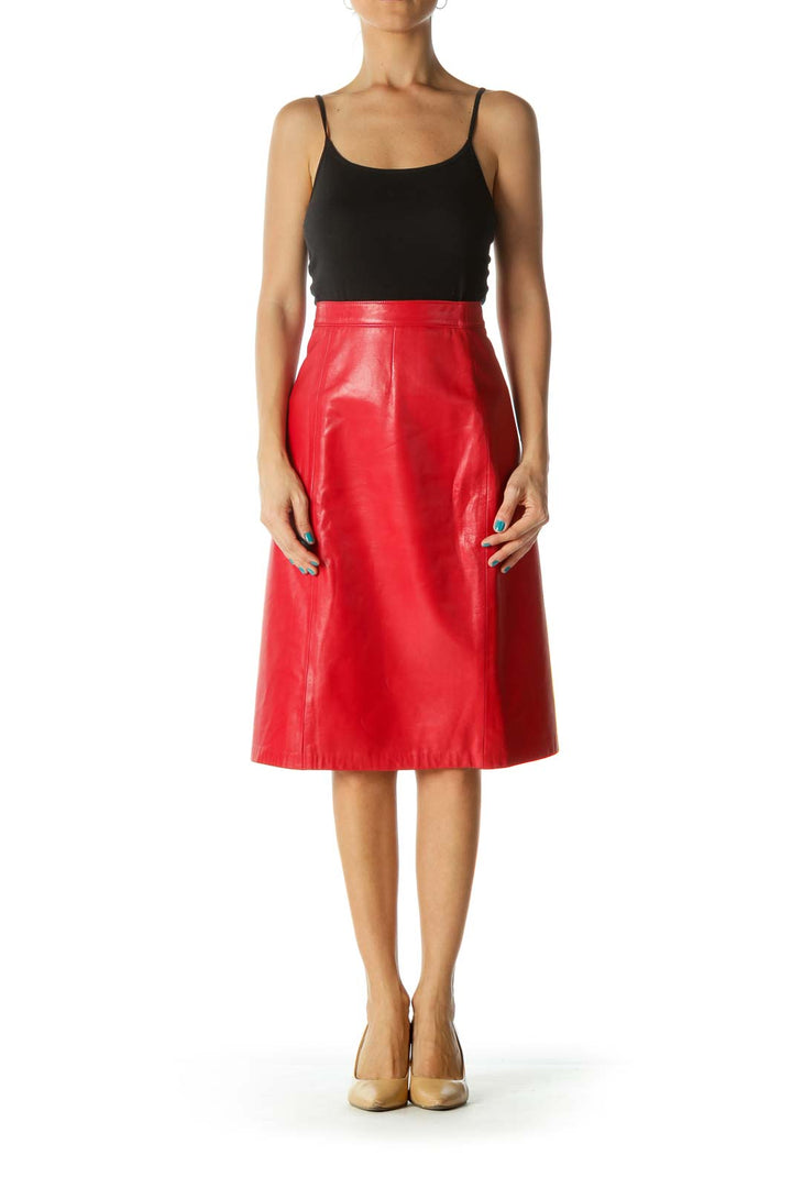 Red Leather Pencil Skirt