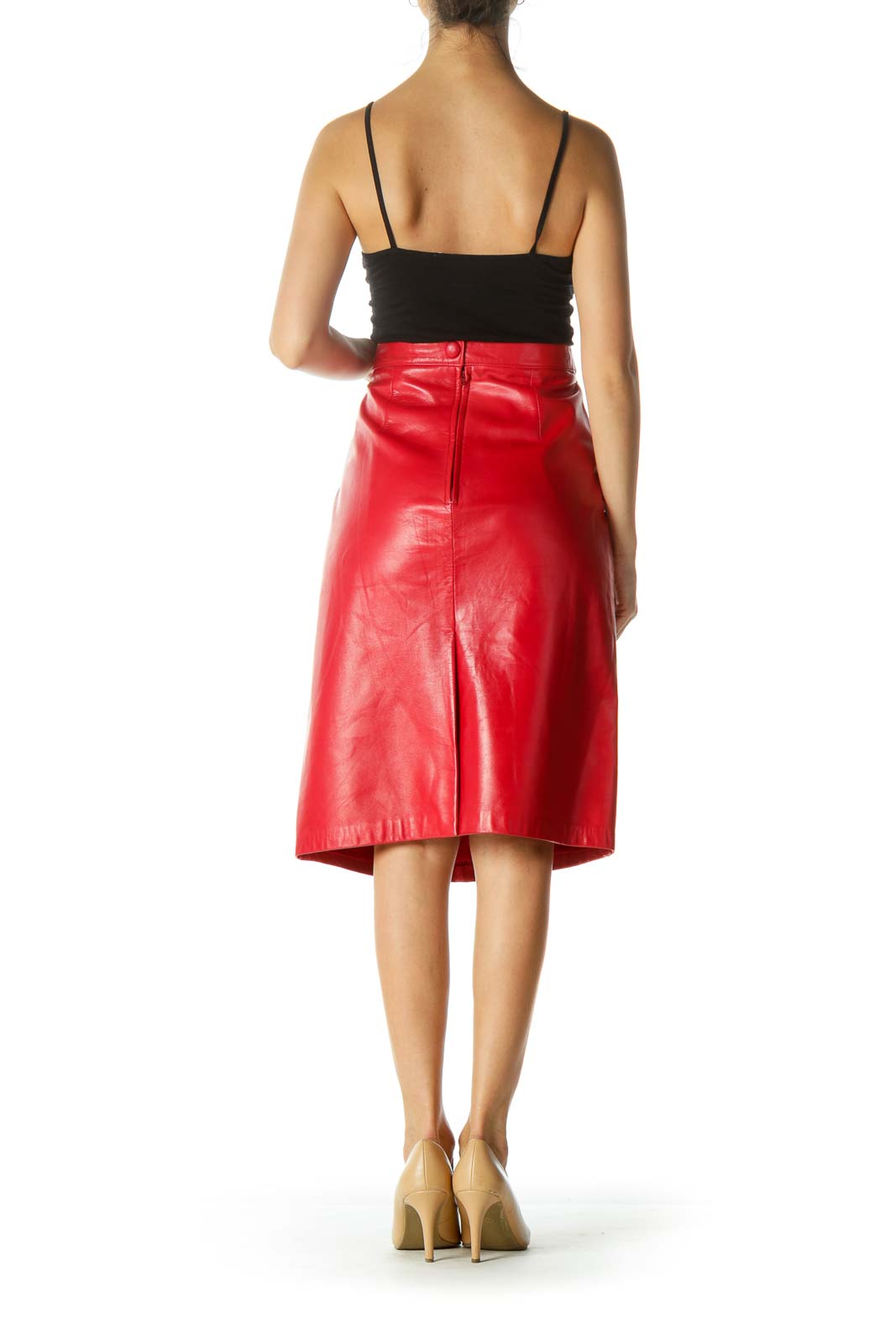 Red Leather Pencil Skirt