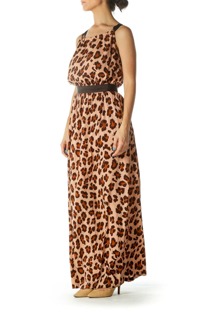 Brown and Orange Animal Print Maxi Dress