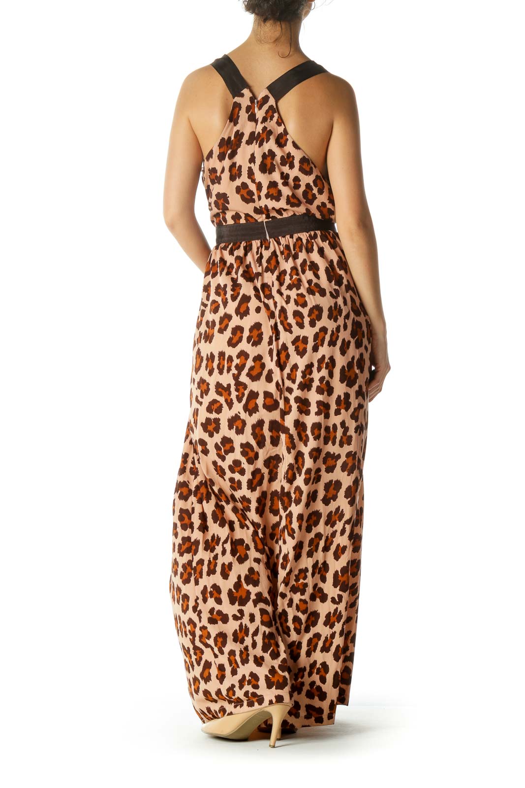 Brown and Orange Animal Print Maxi Dress