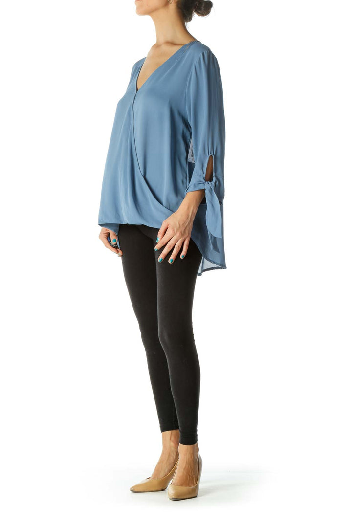 Blue V-Neck Blouse