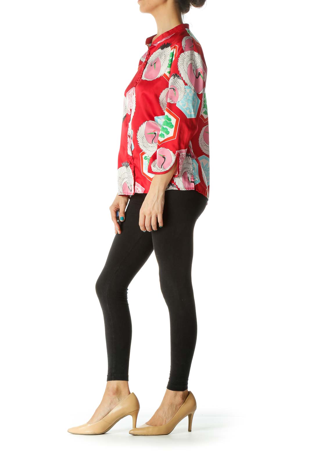 Red Blue Pink Bird Print Soft Shirt