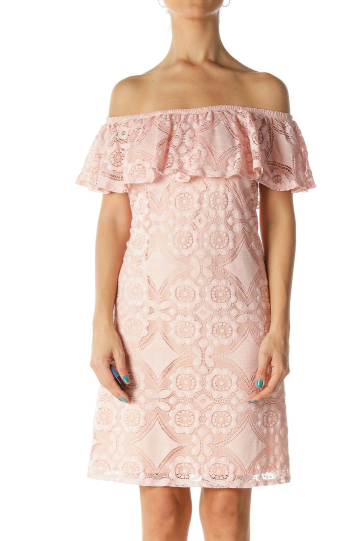 Pink Off-Shoulder Lace Dress