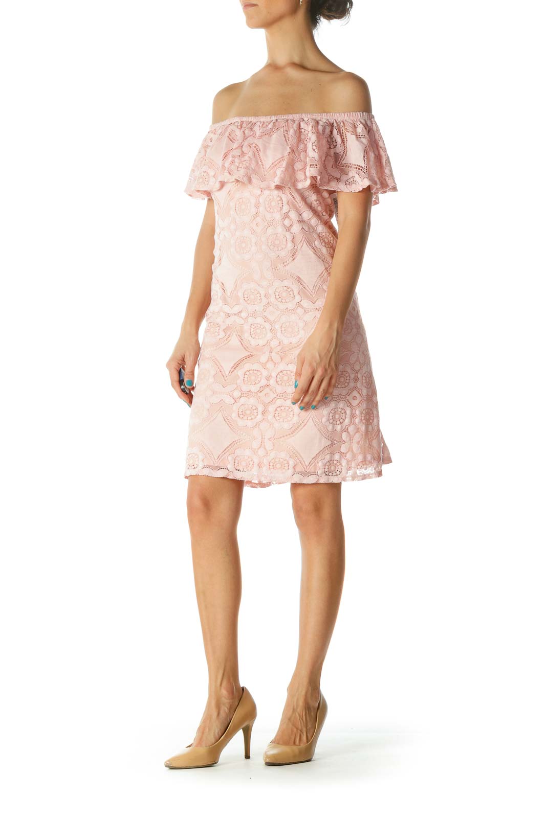 Pink Off-Shoulder Lace Dress