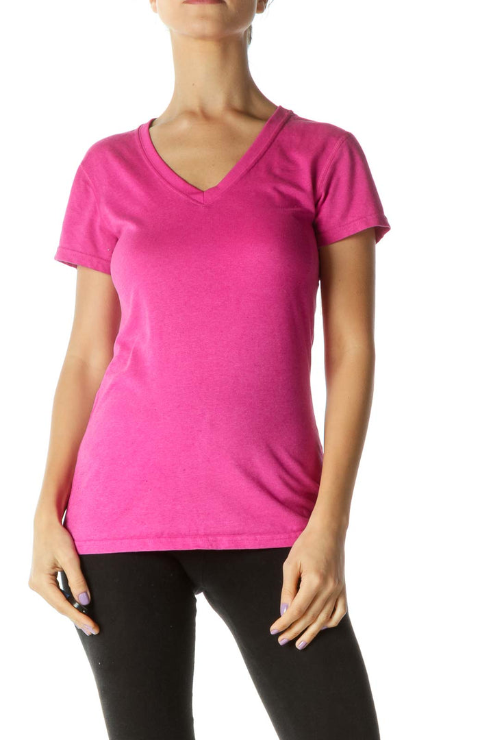 Pink V-neck Sports Top