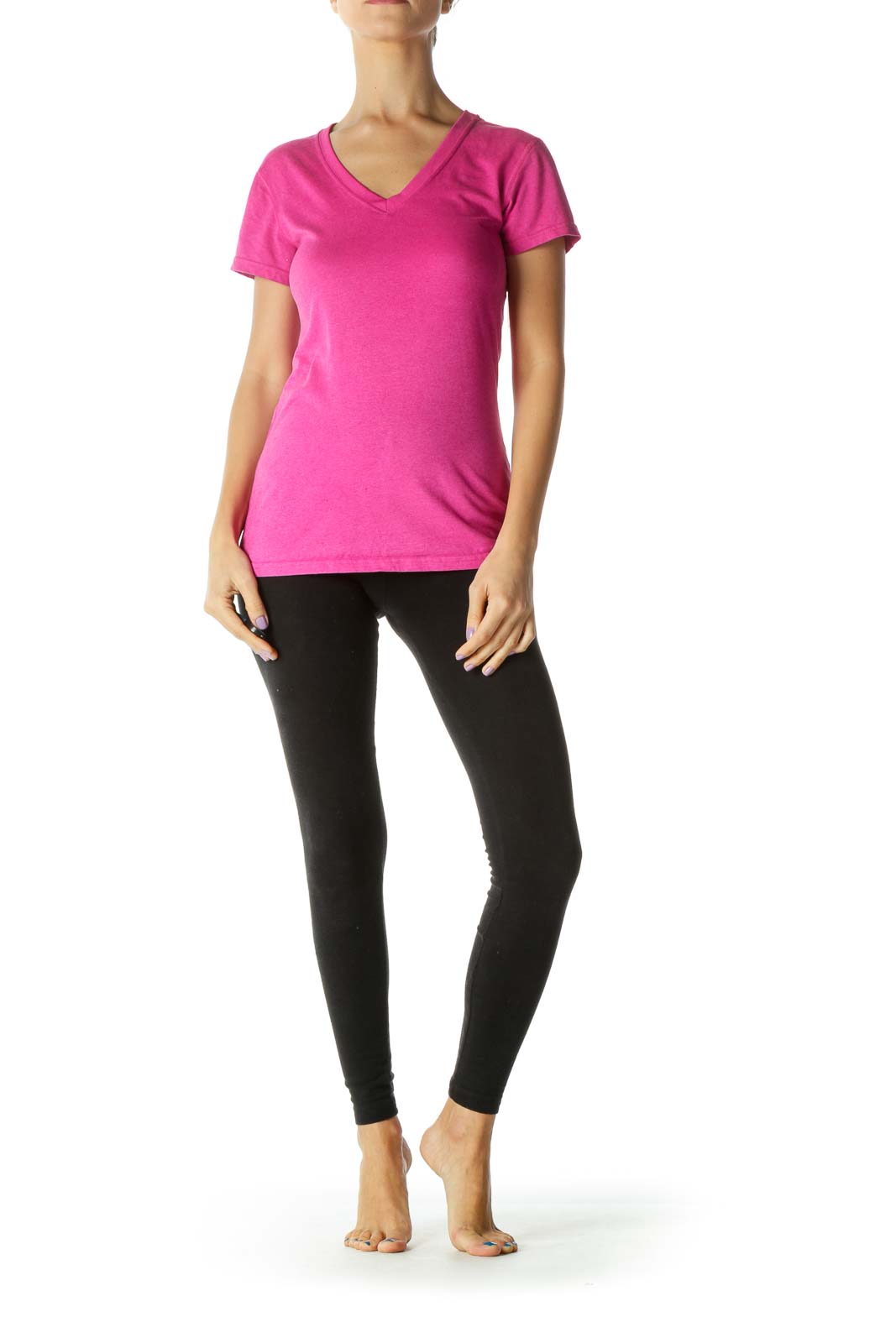 Pink V-neck Sports Top