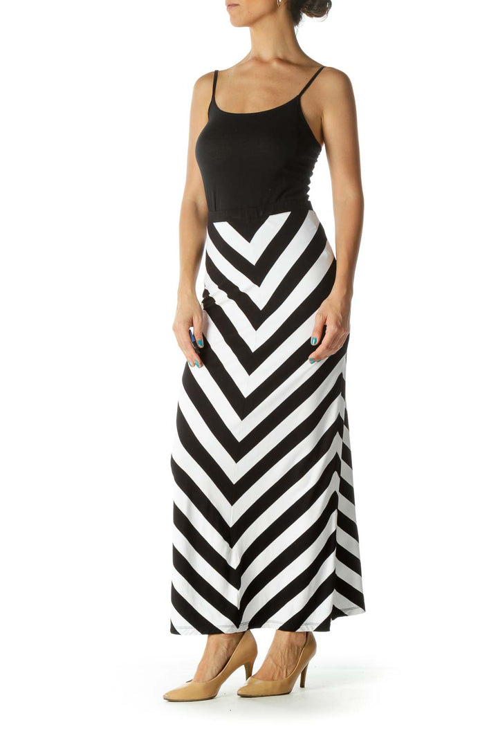 Black White Chevron Print Maxi Skirt