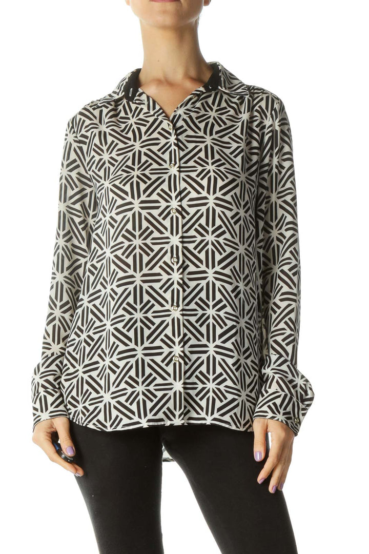 Black Cream Printed Buttoned Shirt