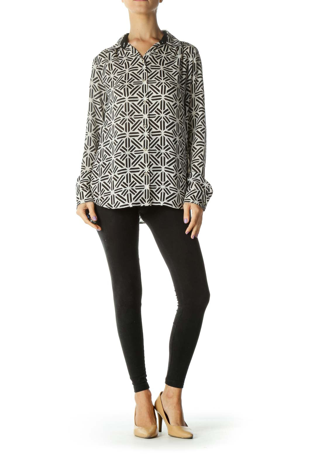 Black Cream Printed Buttoned Shirt