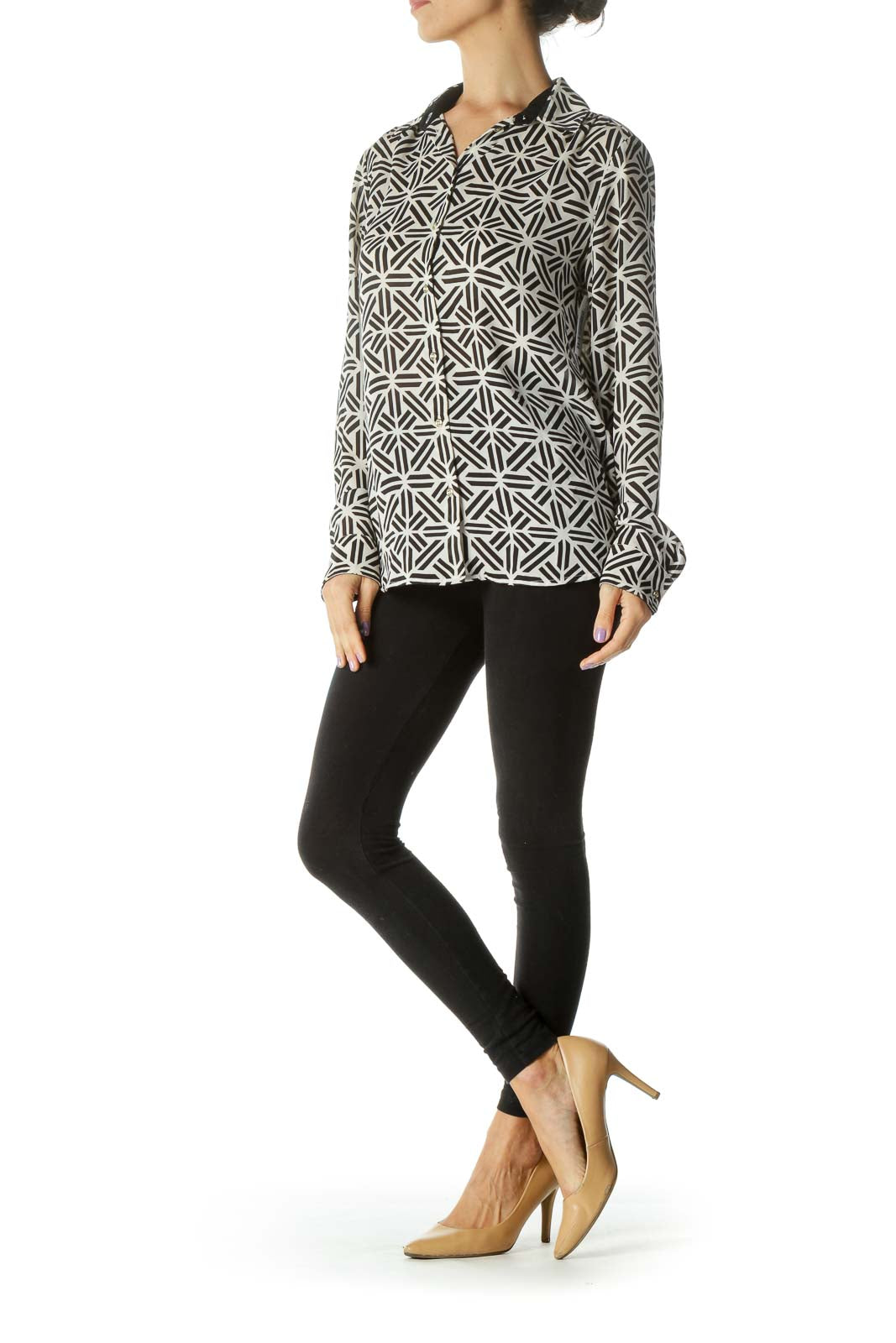 Black Cream Printed Buttoned Shirt