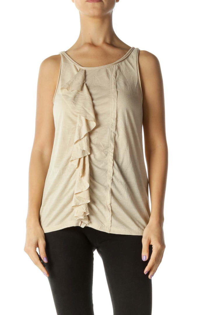 Beige Ruffled Jersey-Knit Tank Top