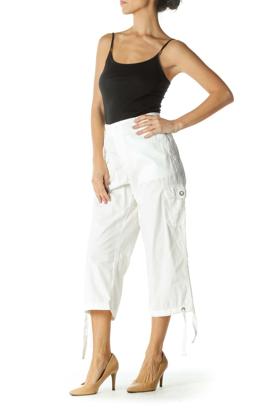 White Capri Cargo Pants