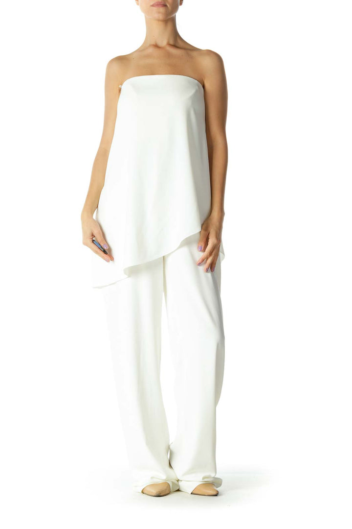 Cream Strapless Layered Jumpsuit