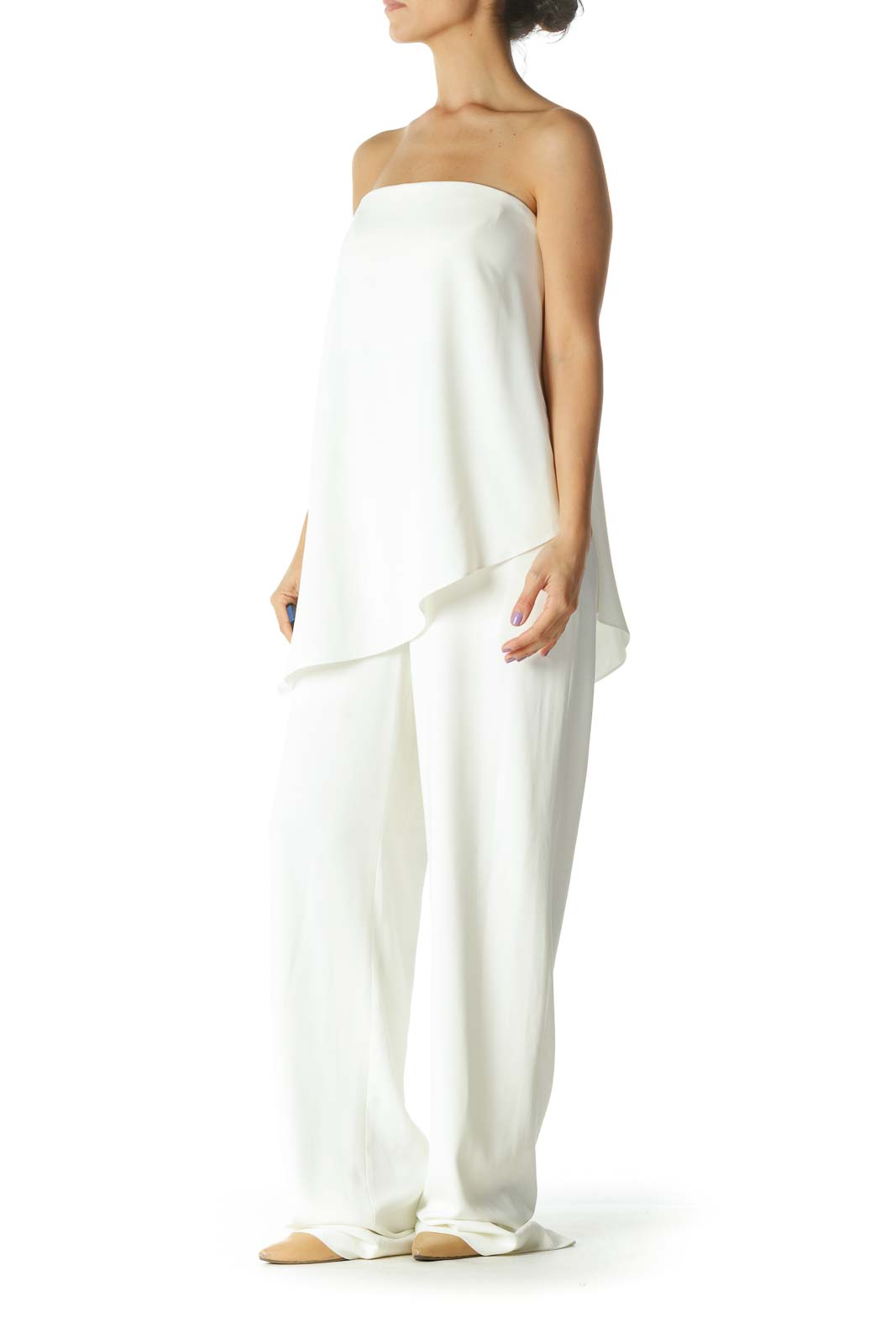 Cream Strapless Layered Jumpsuit