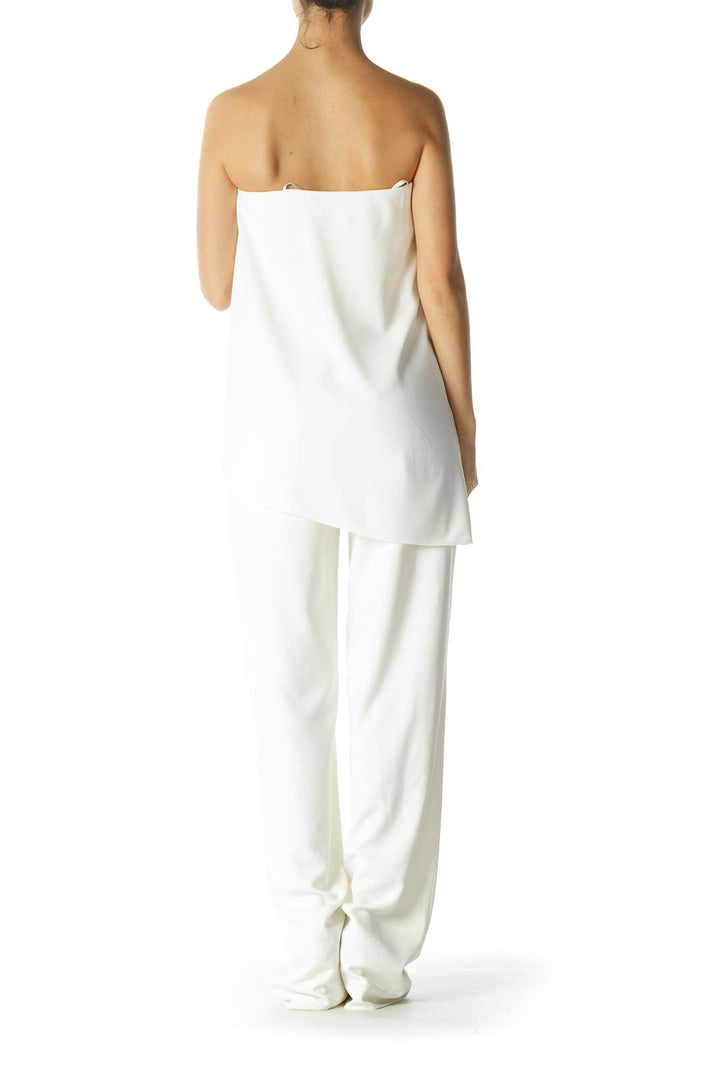 Cream Strapless Layered Jumpsuit