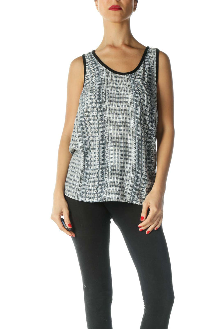 Black Blue White Print Pocket Tank Top