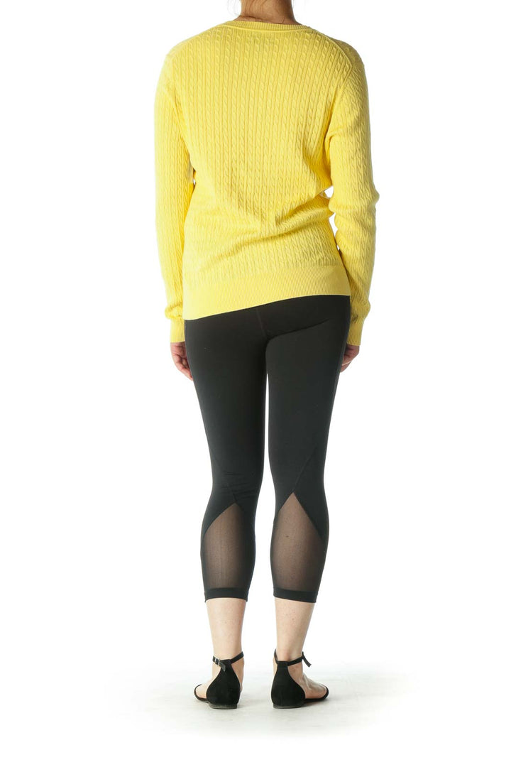 Yellow V-Neck Cable Knit Sweater