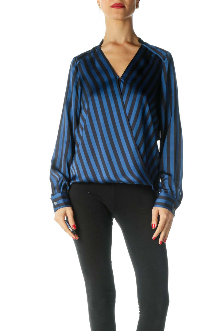 Blue Striped Wrap Top