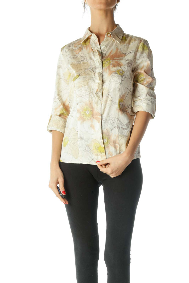 Cream Floral Button Down Top