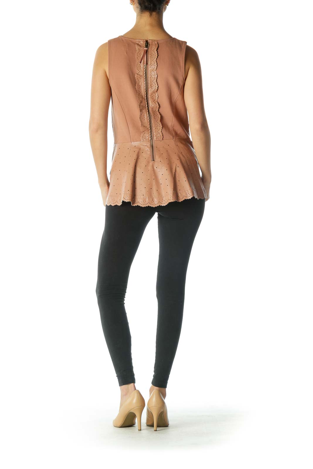 Brown Faux Leather Peplum Top