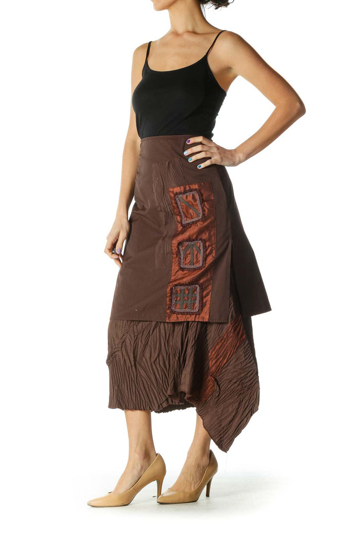 Brown Flared Skirt with Patchwork