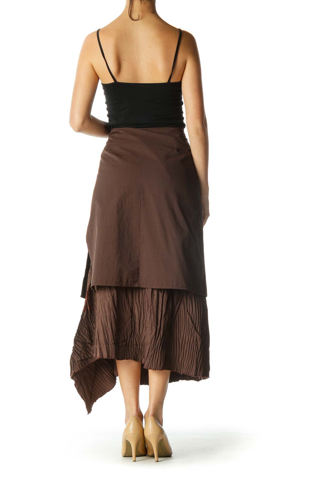 Brown Flared Skirt with Patchwork