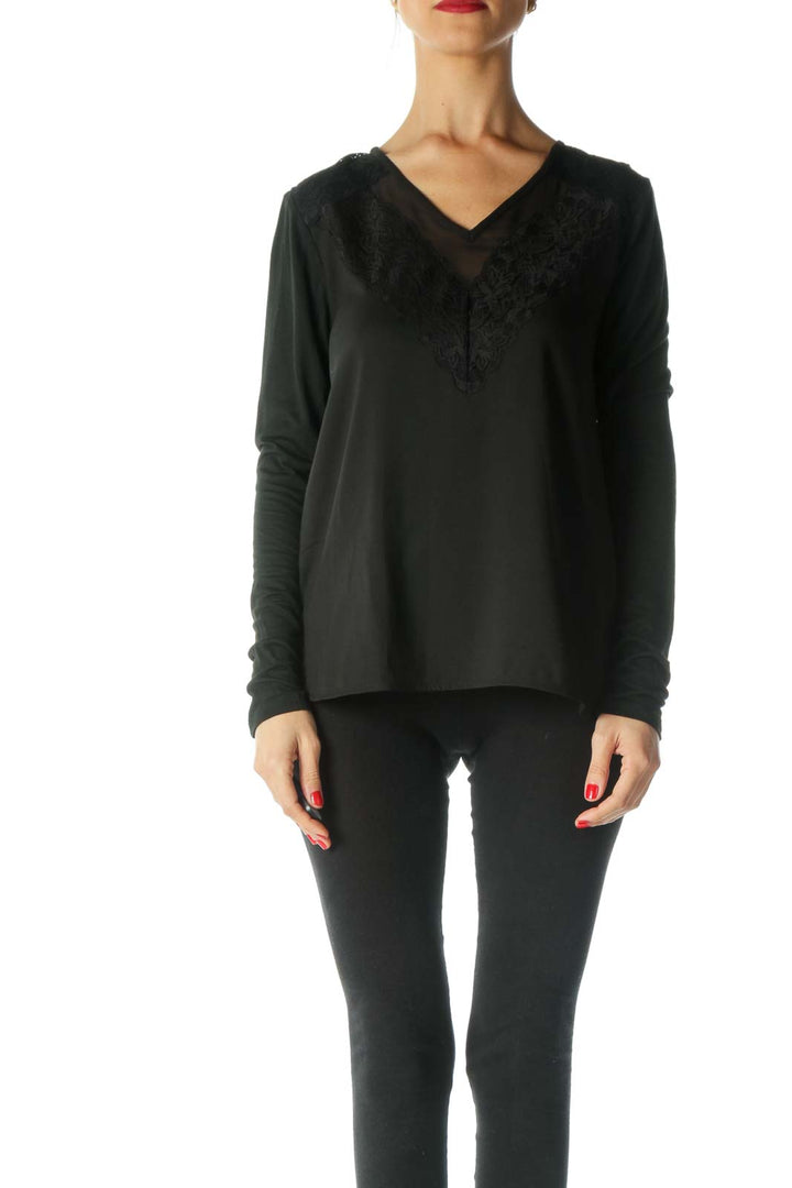 Black Lace Long Sleeve Blouse