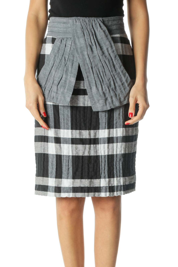 Black and Gray Plaid Bow Pencil Skirt