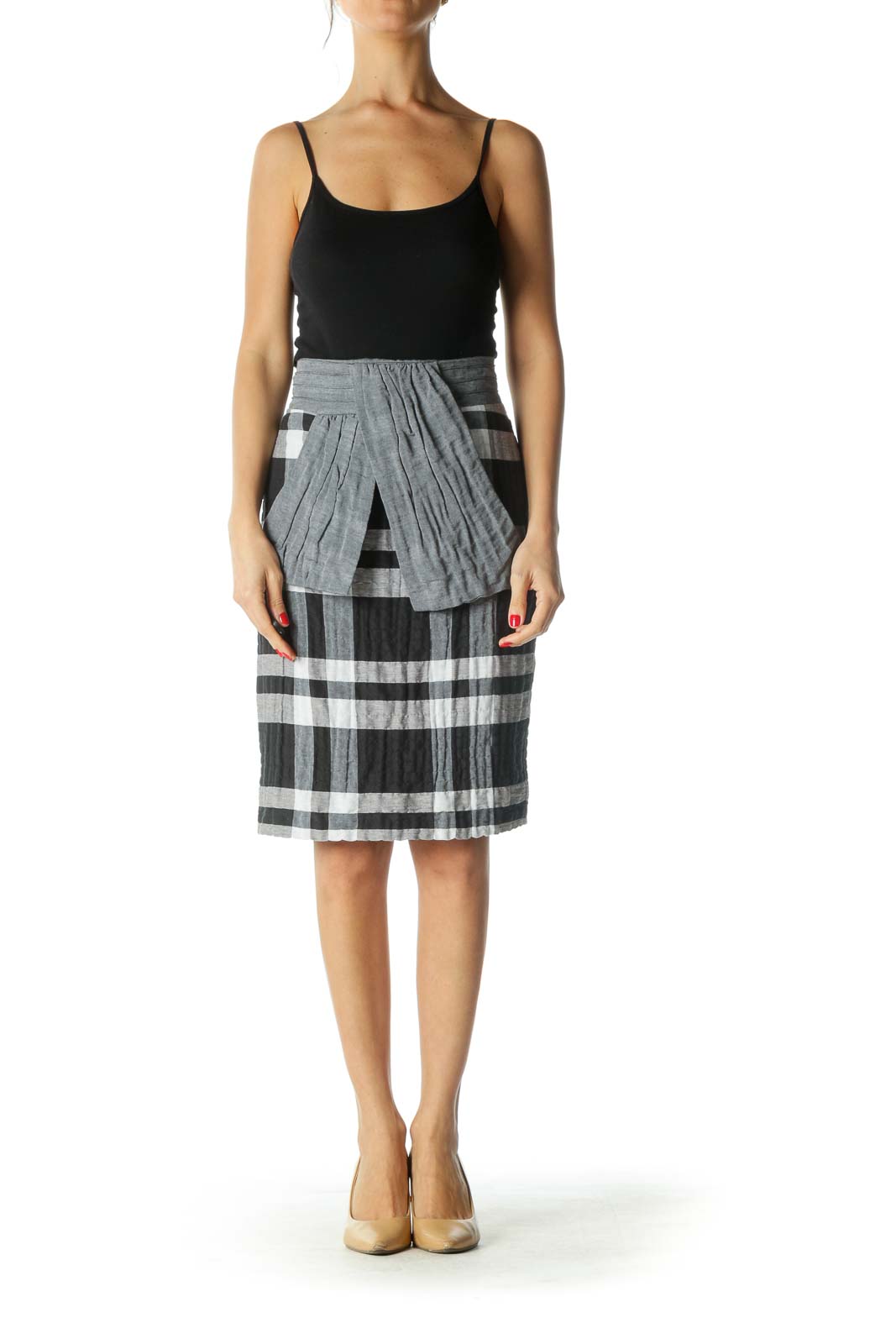 Black and Gray Plaid Bow Pencil Skirt