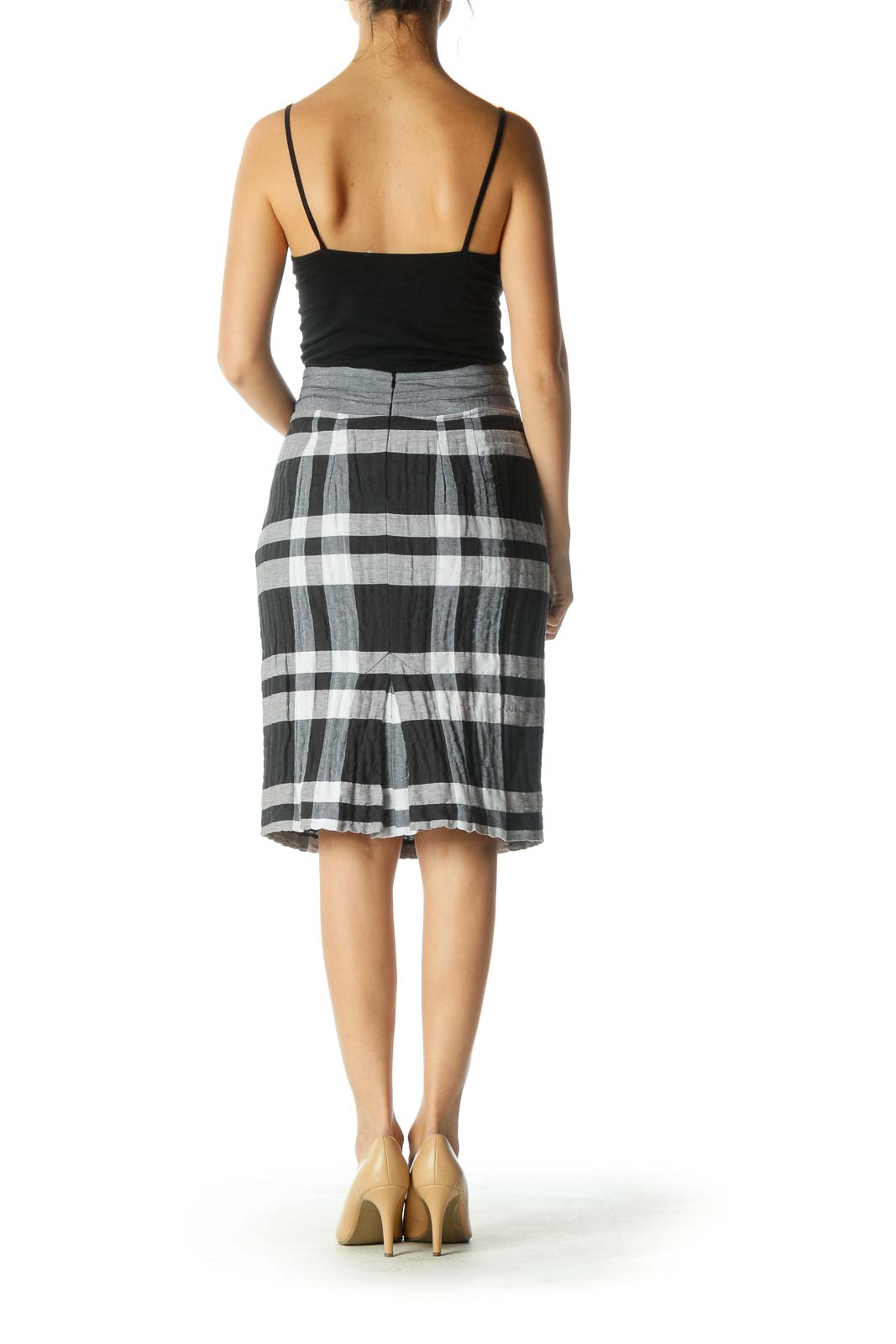 Black and Gray Plaid Bow Pencil Skirt