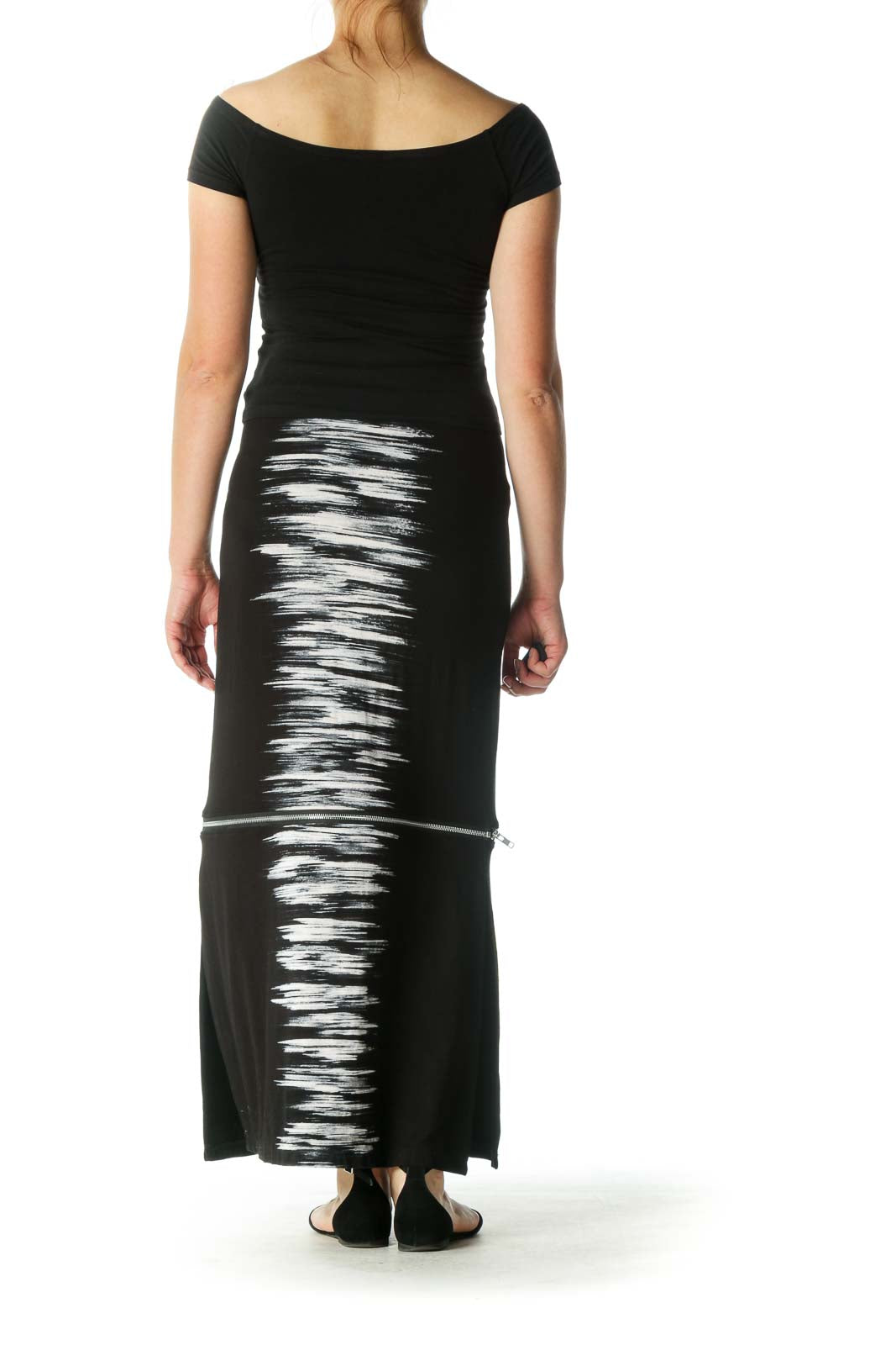 Black and White Zippered Maxi Skirt