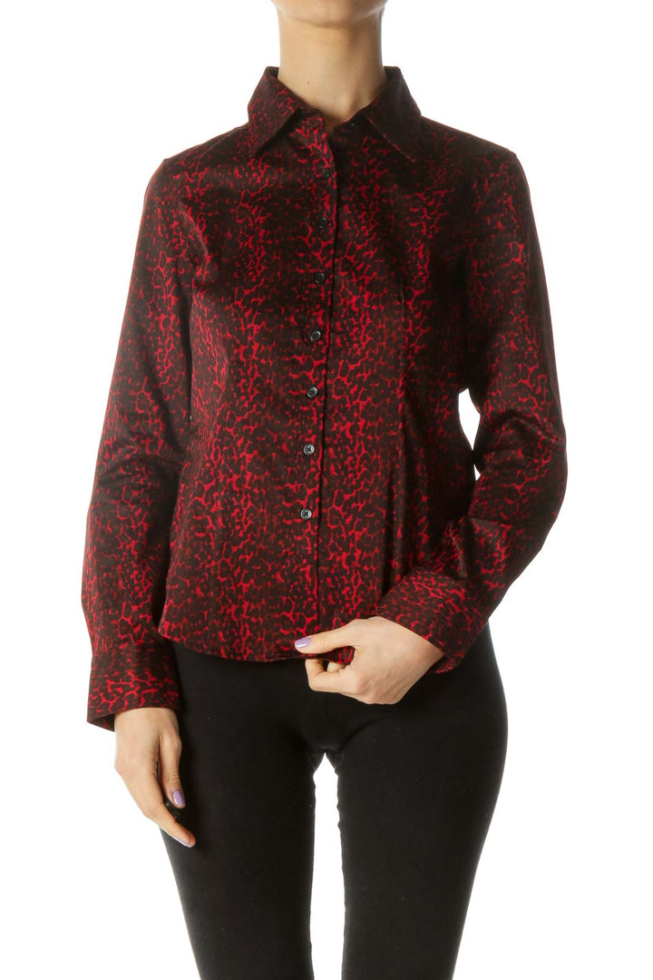 Red and Black Cheetah Print Button-down Shirt