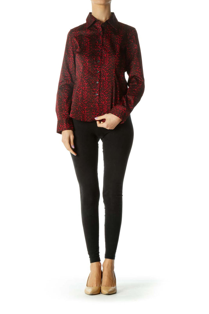 Red and Black Cheetah Print Button-down Shirt