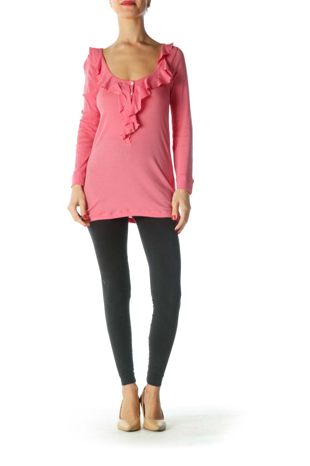 Pink Ruffled Collar Long Sleeve Shirt