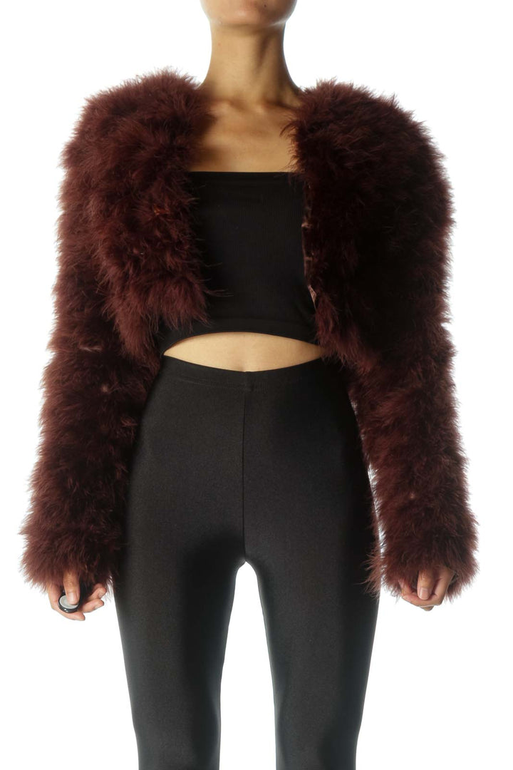 Burgundy Feather Cropped Jacket