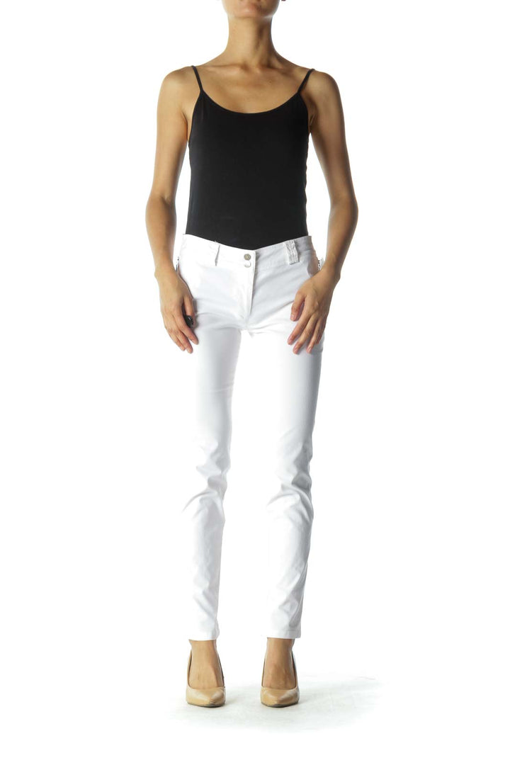 White Zippered Pockets Slim-Fit Pants