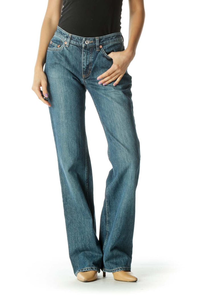 Blue Wide-Leg Denim Jeans