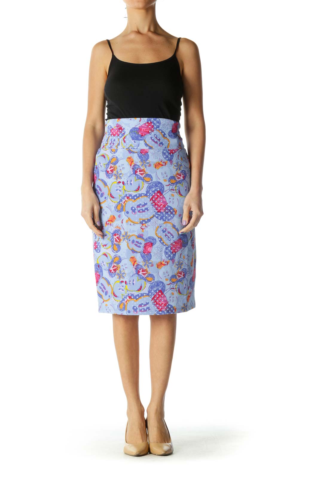 Blue Disney Print Pencil Skirt